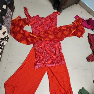 Red Jaipuri Plazo Suit