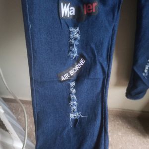 Navy Blue Damage Jeans For Women