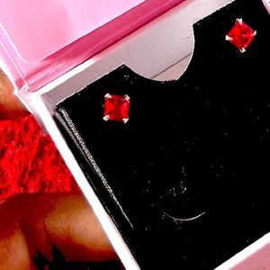 Pure Silver Cherry Red Studs