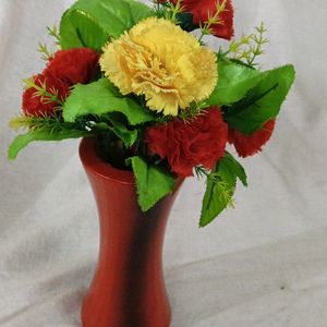 Red And Black Wooden Flower Pots With Flowers