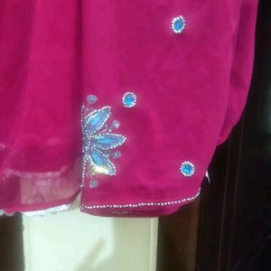 Rose Pink Embroidery Kundan & Moti Work