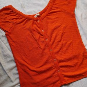 Dress berry Orange Ribbed Fitted Top For Women