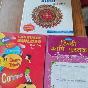 Books Combo: Mandala Coloring Book For Kids, Language Builder 1, हिंदी कापी पुस्तक