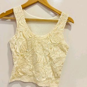 Beige Flower Crop Top