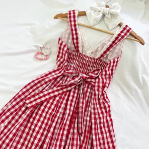 Coquette Red White Gingham Lace TieBack Mini Dress