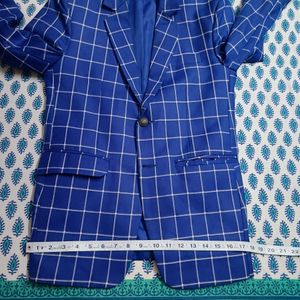 Men Partywear Checked Viscose Rayon Blue Blazer