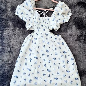 Cut Out Dress White/Blue Floral