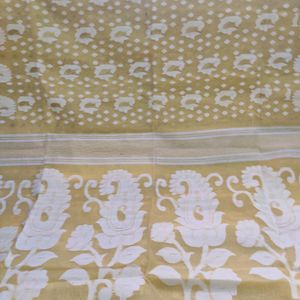 Light Yellow Kolka Design Jamdani Saree