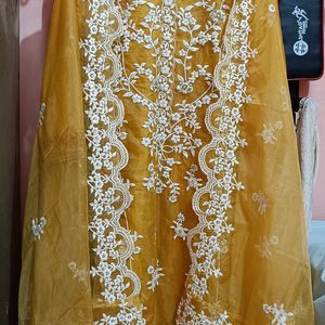 Mustard Organza Pakistani Style Kurta Set