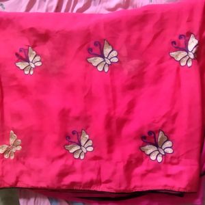 Pink Saree With Butterflies Design