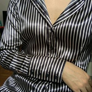 New Premium Korean Black Stripped Silk Shirt