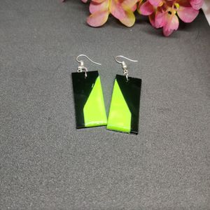 Neon Green And Black Earrings