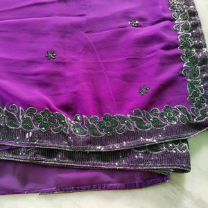 New 🆕 Purple Saree With Black Sequence Work