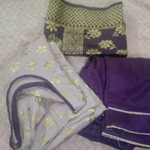 Pink Purple Banarasi Kurta Pant & Dupatta