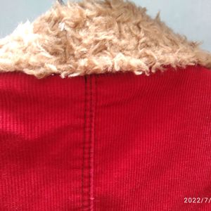 RED CORDUROY JACKET WITH FAUX FUR