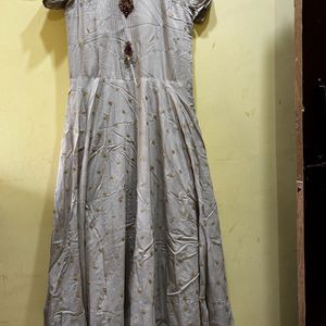 Light Grey Long Kurta, Pant & Dupatta Set Size XL