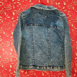 Blue Washed Denim Jacket With Embroidered Detail