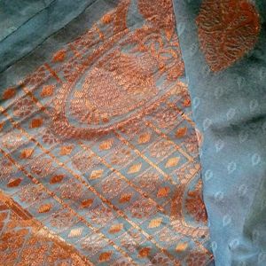 Grey And Copper Fancy Silk Saree