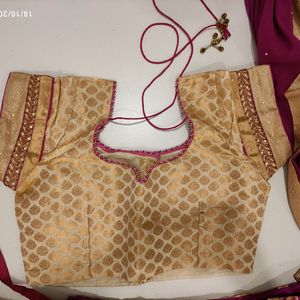 Pink And Gold-Cream Half Sari