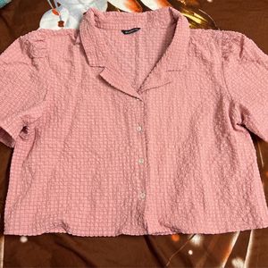 Pink Shirt Style Crop Top