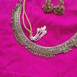 Golden Copper Tone Beautiful Necklace With Jhumka