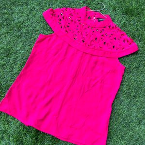 Sassafaras Bright Pink Laser Cut Trendy Top