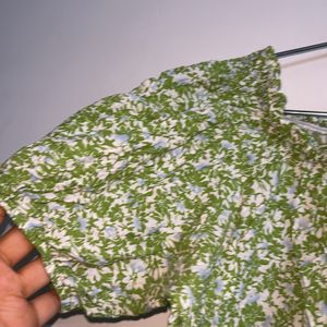 Green Flower Print Crop Top