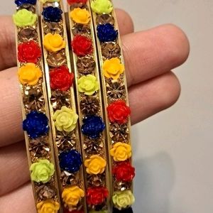 Multicolor Golden Crystal Bangles