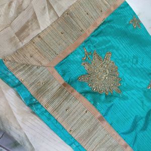 Glittery Cyan Grand Work Saree