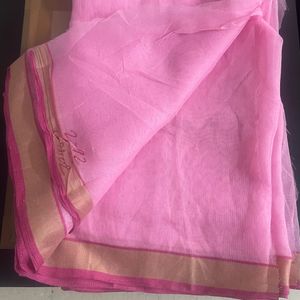 Brand New Organdy Saree In Bright Pink Colour