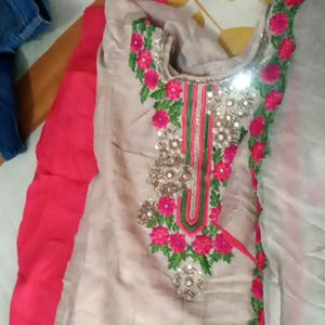 Silk Kurta And Pant Suit With Pure Shiffon Dupatta