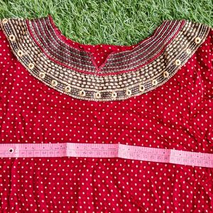 Maroon-red Polka Printed Regular Tunic