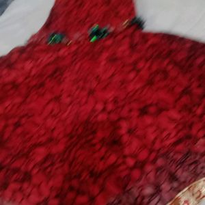 Cotton Net Pure Jari Work Red Colour Printed