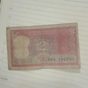 Old Currency Note 2Rs Tiger 69 Series Rare Find