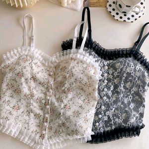 French Print Lace Cami Top Combo