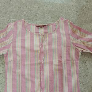 Sangria Pink Stripped Kurta Set