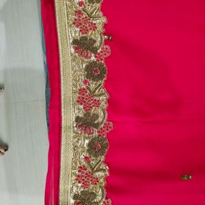 Chiffon Sari With Golden Blouse