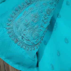 Sea Green Saree With Blouse