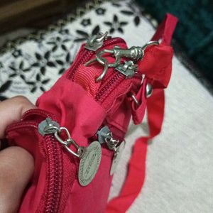 Red Colour Sling Bag With Many Compartment