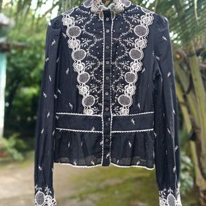 Black Cutwork And Embroidery Top