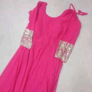 Party Wear Rani CoLor Gown With Heavy Duptta  Pant