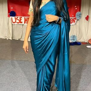 Ready To Wear Teal Pure Satin Saree