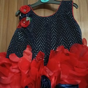 Red And Dark Blue Combination Frill Frock