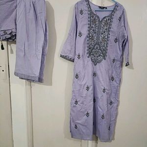 Very Pretty Lavender Cotton Kurta Palazzo Set