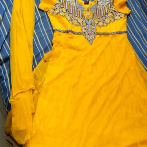 Yellowish Gold Gown With Duppata (Slightly Used)