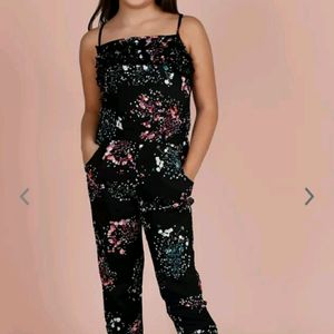 A Black Floral Print Jumpsuit