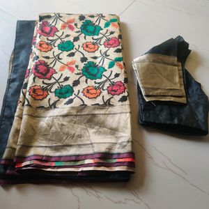 Beutiful Printed Soft Silk Saree And Stiche Blouse