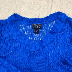 Royal Blue Knitted Top And white Printed Hair Band