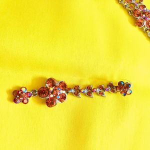 Best Quality Jaipuri Antique Kundan, Set Three Layer With Long Earrings, Orange Colour