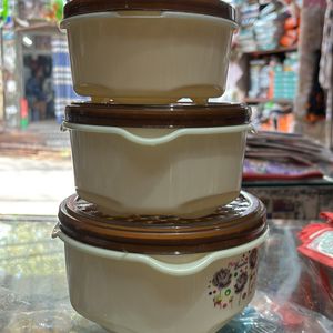 Solid Designs 3 Pcs Bowl Of Set Plastic ( Cream )